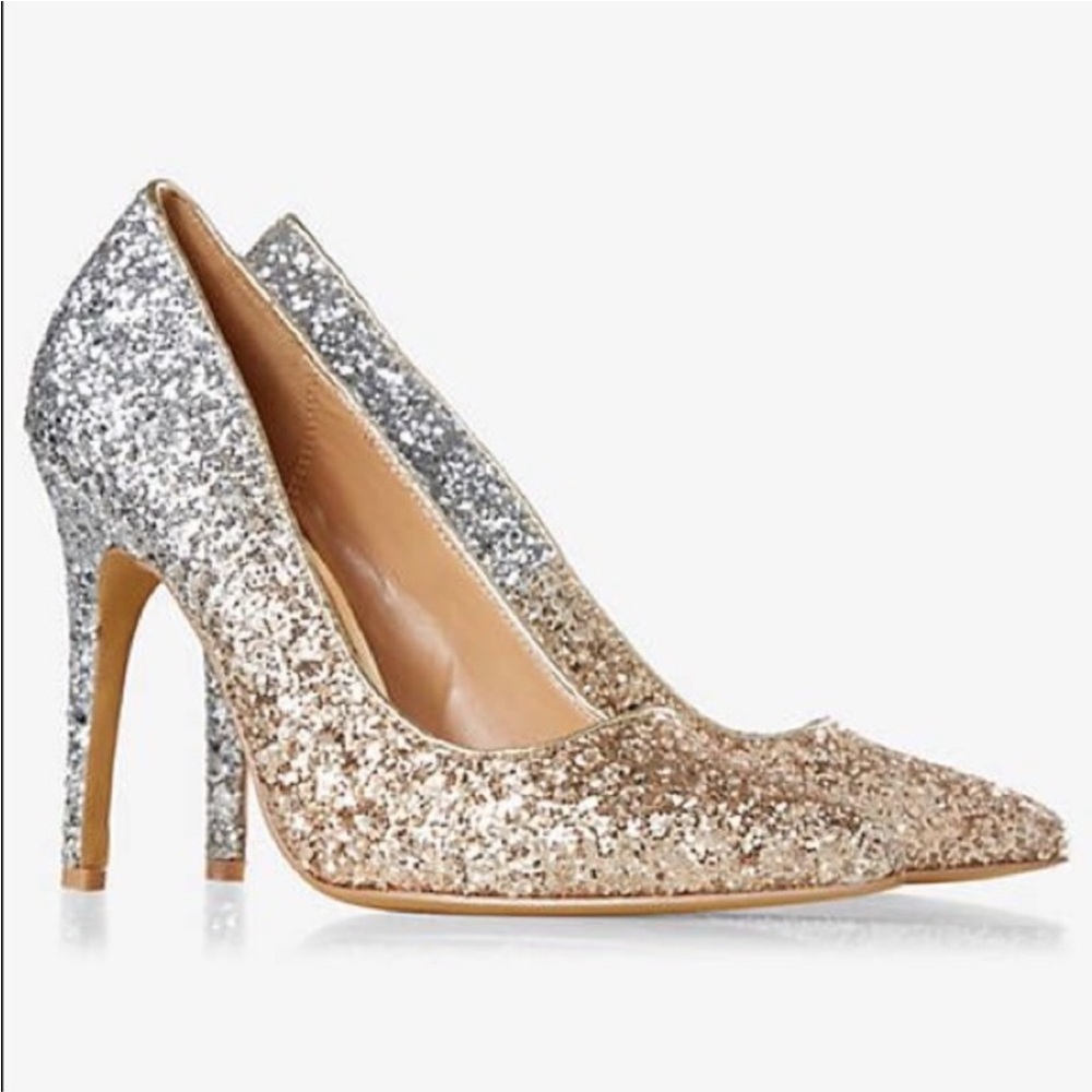 Express Ombré Glitter Silver Gold Heels Women’s 10